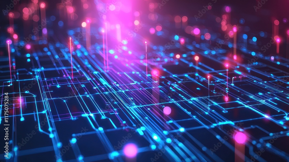 Poster abstract glowing digital network lines and nodes