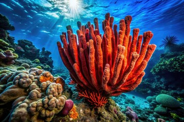 Red Sea's underwater world: a long-exposure macro photograph captures intricate coral, including Elephants Ear sponge.