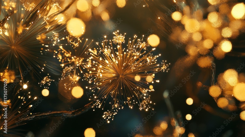 Poster golden light fibers create sparkling festive display