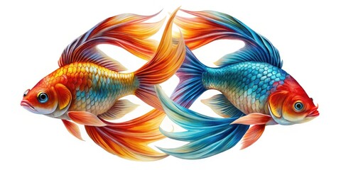 Fototapeta premium Twin fish soar, a Pisces rebirth. Drone captures underwater renewal, hopeful new beginnings, freedom's white embrace.