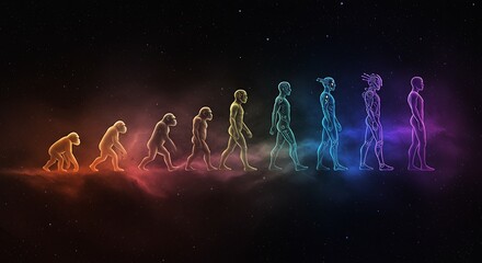 Human Evolution Primate to Cyborg Futuristic Concept Art