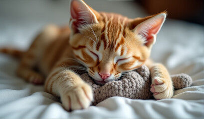 cat sleeping on the bed