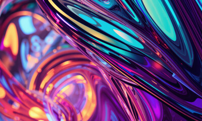 Colorful glass with vibrant swirls and reflections creates mesmerizing visual effect, showcasing...