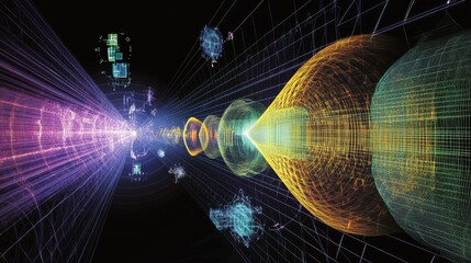 A diagram of electromagnetic waves, with various wavelengths and frequencies displayed in a scientific environment.