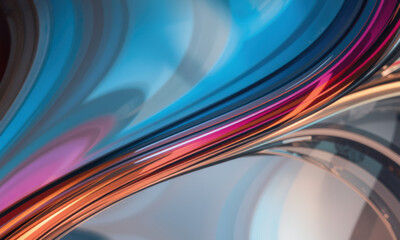 Naklejka premium Colorful abstract glass design with flowing curves in blue, pink, and orange hues, creating vibrant and dynamic visual effect