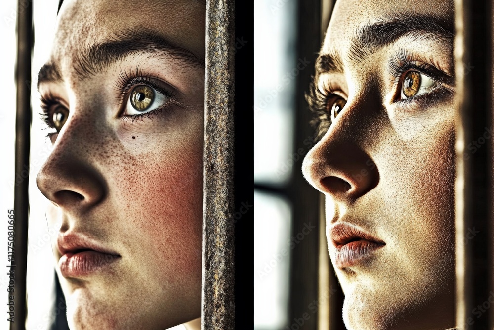 Poster an artistic composition showcasing two sides of a face, capturing different emotional states through