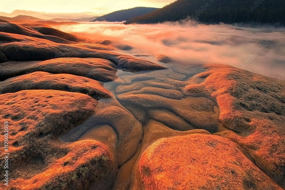 Aufkleber the sun rises over unique rock formations, casting soft golden hues and creating intricate patterns,