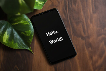 Minimalist Phone Display with "Hello, World!"