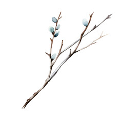 Fototapeta premium Frozen Twig in Minimalist Watercolor Painting on White Background