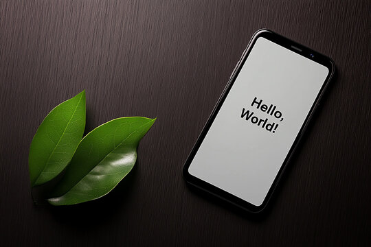 Minimalist Phone Display with "Hello, World!"