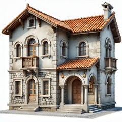 Illustration of a two-story stone house