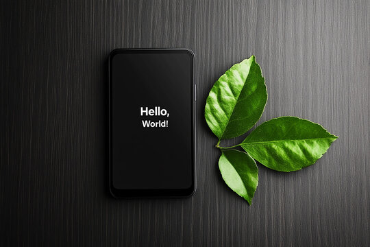 Minimalist Phone Display with "Hello, World!"
