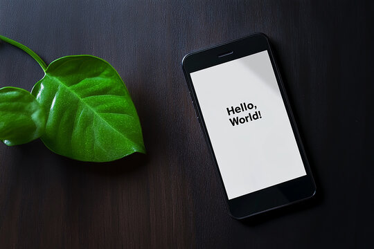 Minimalist Phone Display with "Hello, World!"