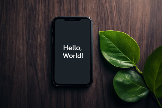 Minimalist Phone Display with "Hello, World!"