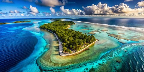 Fototapeta premium Rangiroa Atoll Aerial View: Vintage Grunge French Polynesia Paradise