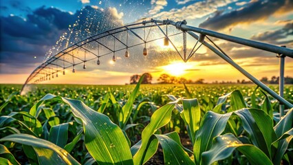 Macro Detail: Center Pivot Irrigation on Cornfield, Water Droplets on Leaf