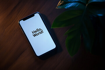 Minimalist Phone Display with "Hello, World!"