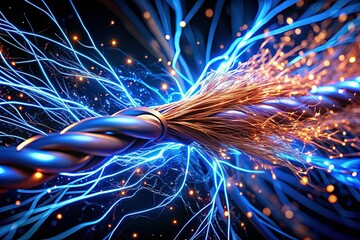 Macro Photography: Electric Current Flowing Through Wires, Electrification Concept