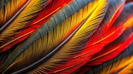 Macro Photography: Red-tailed Black Cockatoo Feather Detail, Vivid Colors, Close-up