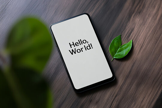 Minimalist Phone Display with "Hello, World!"