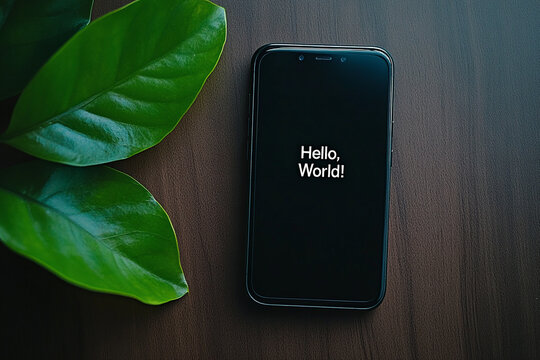 Minimalist Phone Display with "Hello, World!"