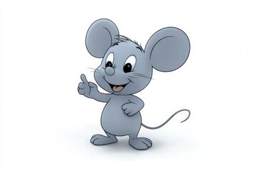 Fototapeta premium This adorable illustration showcases a cute gray mouse raising its finger as if having a lightbulb moment, embodying curiosity, creativity, and playful thoughtfulness.
