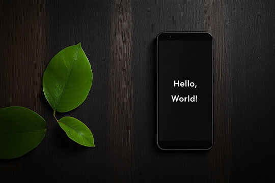 Minimalist Phone Display with "Hello, World!"