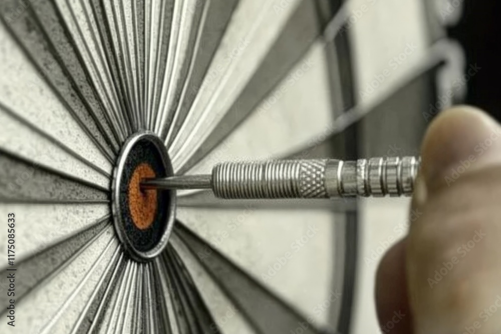 Poster a close-up image of a dart hitting the bullseye on a dartboard, showcasing the precision and skill i