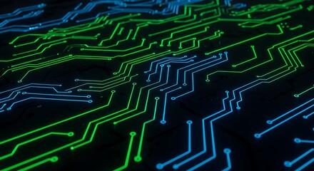 Abstract Circuit Board Green Blue Tech Background