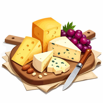 cheese board with grapes and knife clip art preview