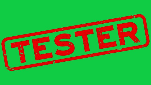 Grunge red tester word square rubber seal stamp zoom on green background