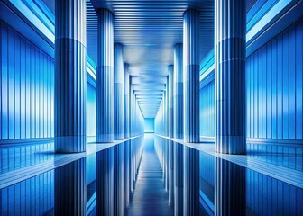 Fototapeta premium Minimalist Geometric Architecture: Abstract Blue & White Columns - Long Exposure Stock Photo