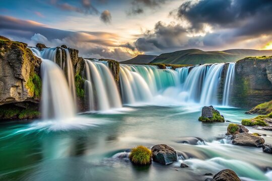 Minimalist Iceland Waterfall: Goafoss Cascade, Serenity in Nature
