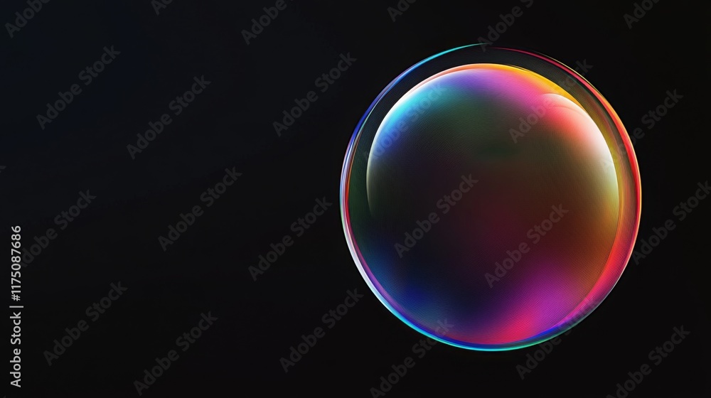Wall mural glowing soap bubbles isolated on black background. abstract soapy random spheres 3d brutalism design