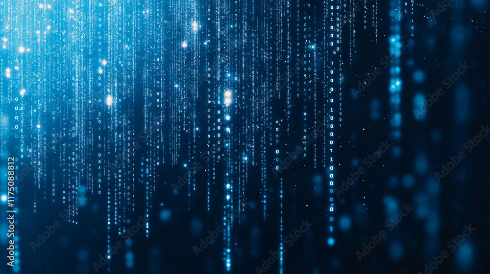 Aufkleber digital rain: a mesmerizing abstract background of shimmering blue light streaks falling like digita