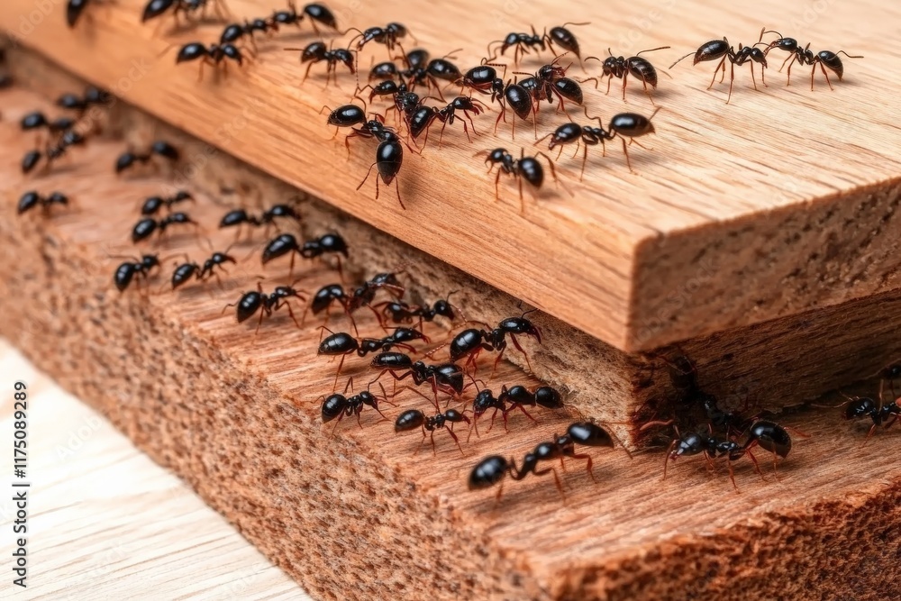 Aufkleber a close-up view of ants actively moving across wooden surfaces, highlighting their intricate behavio