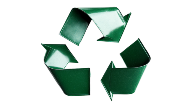 The recycling symbol is made in the form of three arrows forming a triangle on a transparent background.