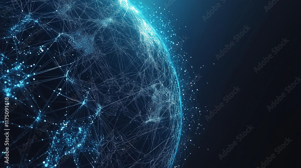 Poster global network: a mesmerizing abstract image of a glowing, interconnected world, symbolizing the vas