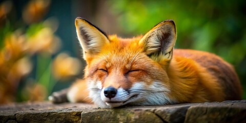 Obraz premium Red Fox Napping: Peaceful Wildlife Documentary Photography