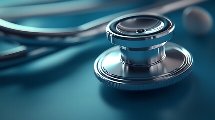 A close-up of a stethoscope with a highly reflective, metallic finish on a blue background, highlighting its importance in diagnostics.