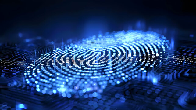 Futuristic Biometric Fingerprint Scanner Interface with Digital Overlays
