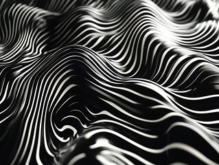 Abstract Black and White Wavy Line Patterns Creating Optical Illusions and Depth, Perfect for Modern Backgrounds, Artistic Projects, and Design Elements