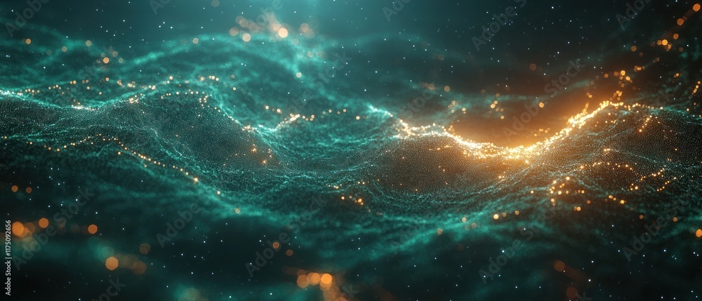 Aufkleber abstract representation of flowing energy with glowing particles and waves.