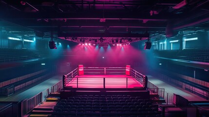 Illuminated Boxing Ring Venue Awaits Contestants