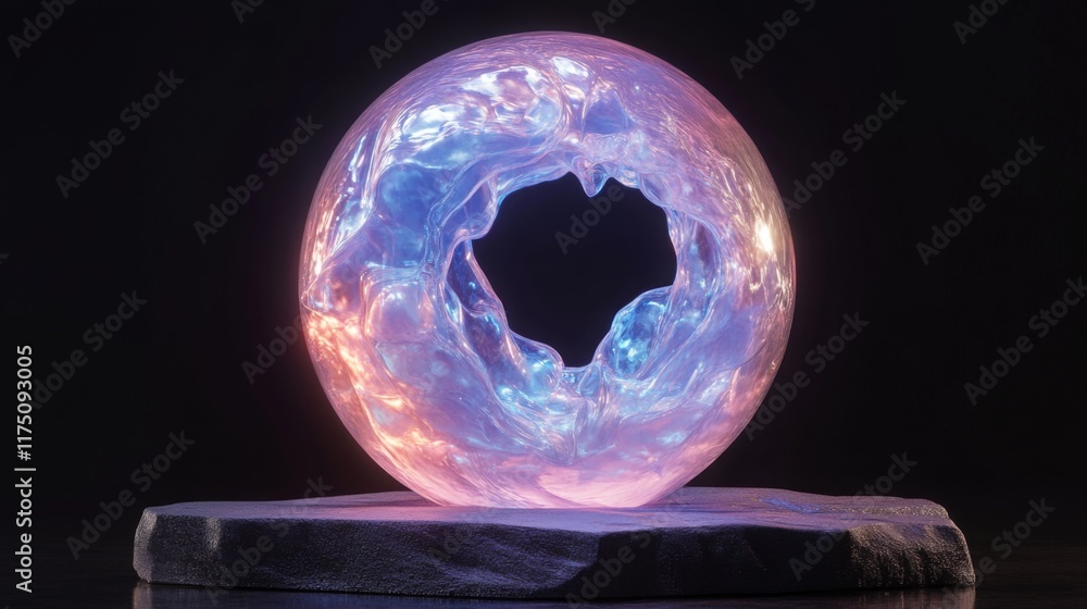 Wall mural macro glass 3d y2k render abstract bubble. transparent glassmorphism modern texture. holographic cur