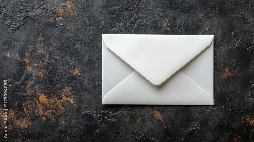 Aufkleber a stark white envelope rests against a textured dark background creating a compelling contrast betwe