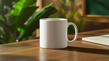 Minimalistic Mug Mockup on Wooden Desk. Generative AI