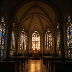 Fototapeta premium Cathedral with Stained Glass in Sunlight