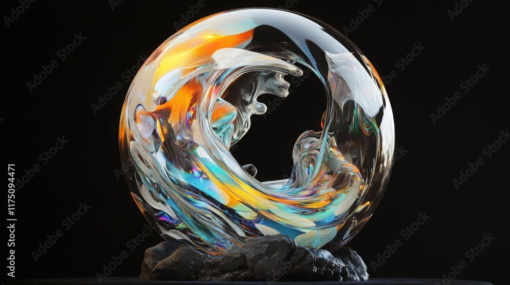 Wall mural macro glass 3d y2k render abstract bubble. transparent glassmorphism modern texture. holographic cur