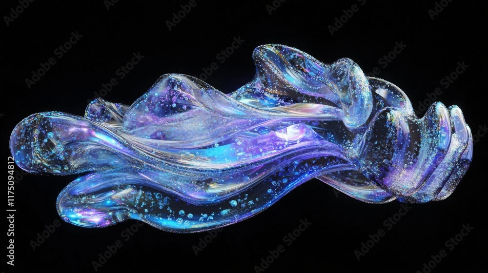 Wall mural macro glass 3d y2k render abstract bubble. transparent glassmorphism modern texture. holographic cur